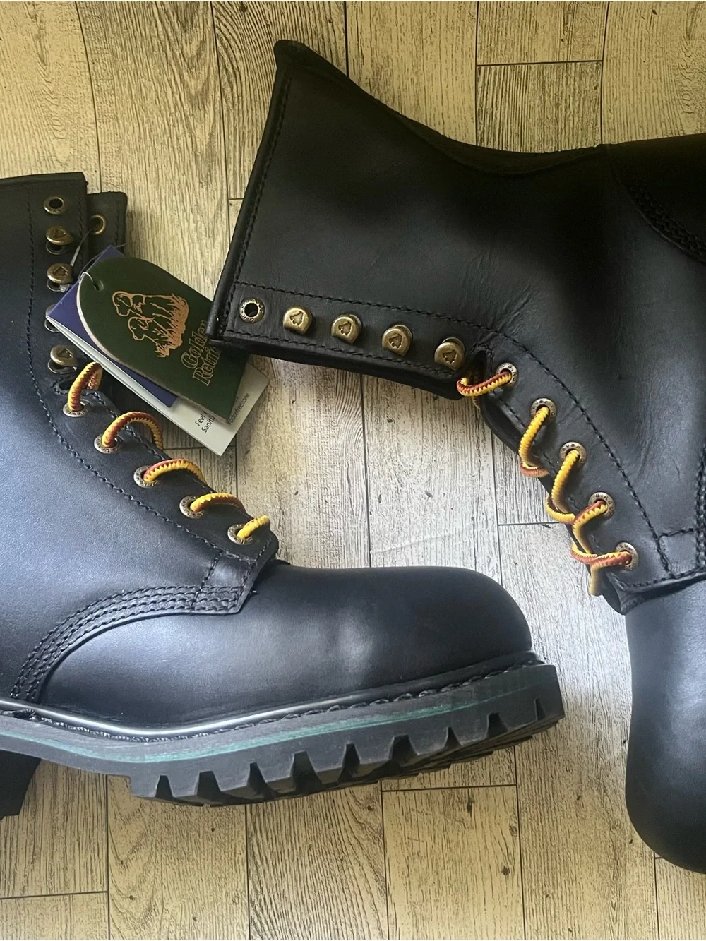 Golden retriever Titan Black Leather Lace-Up Boot Sz 8.5 Wide